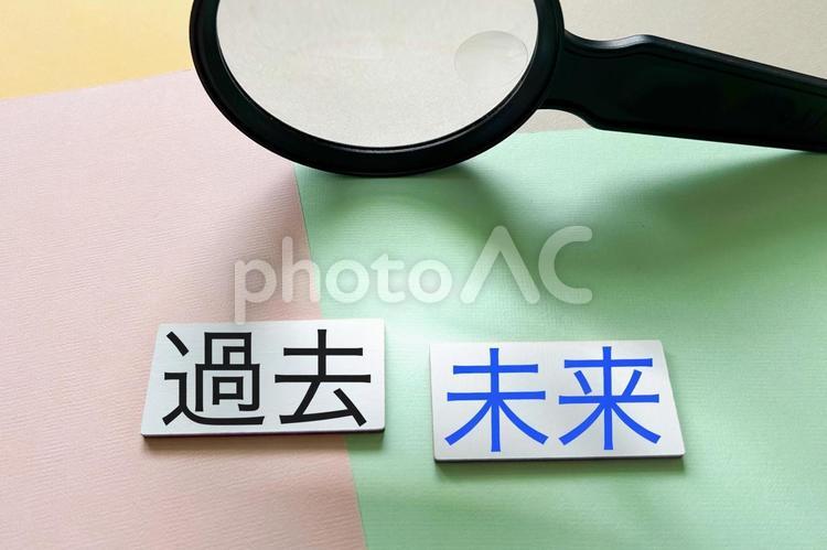 虫眼鏡と過去と未来 過去,未来,過去未来の写真素材