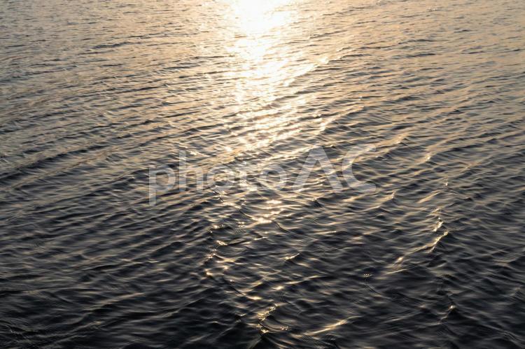 夕日を反射して煌めく湖面 湖面,湖水,湖の写真素材