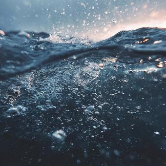 水面へ上昇する気泡 水面へ上昇する気泡の写真