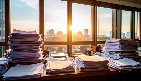 書類まみれの会社の机 書類まみれの会社の机の写真