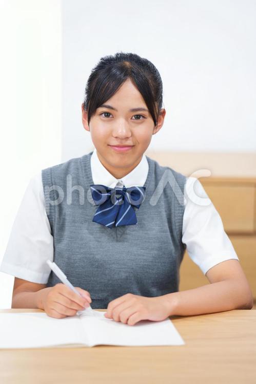 勉強するカメラ目線の女子生徒 人物,10代,若者の写真素材