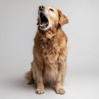 おしゃべりするゴールデンレトリバー おしゃべりするゴールデンレトリバーの写真