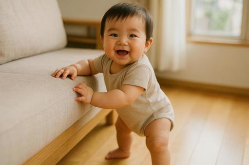 つかまり立ちの赤ちゃん つかまり立ちの赤ちゃんの写真