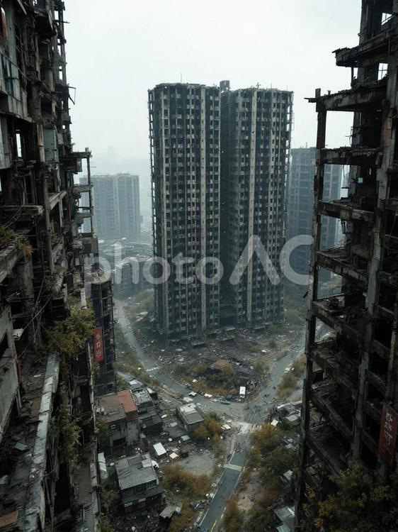 荒廃した高層マンション群 高層マンション,荒廃,マンションの写真素材