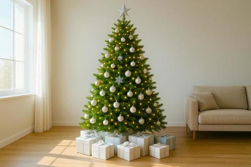 明るい陽光が差し込むクリスマスのリビング 明るい陽光が差し込むクリスマスのリビングの写真