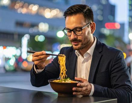 ラーメンを食べる男性 ラーメンを食べる男性の写真