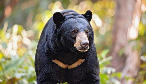 森に生息するツキノワグマ 森に生息するツキノワグマの写真