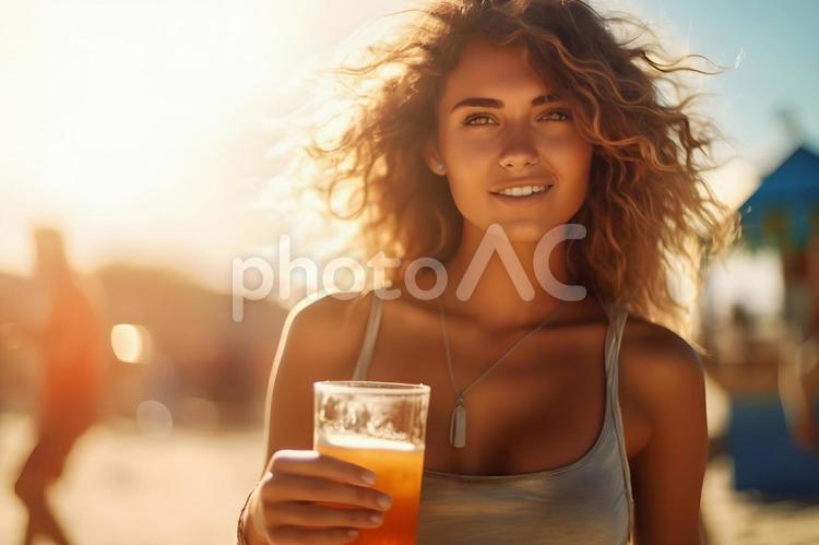 ビールを飲む女性 ビール,ビアー,女性の写真素材