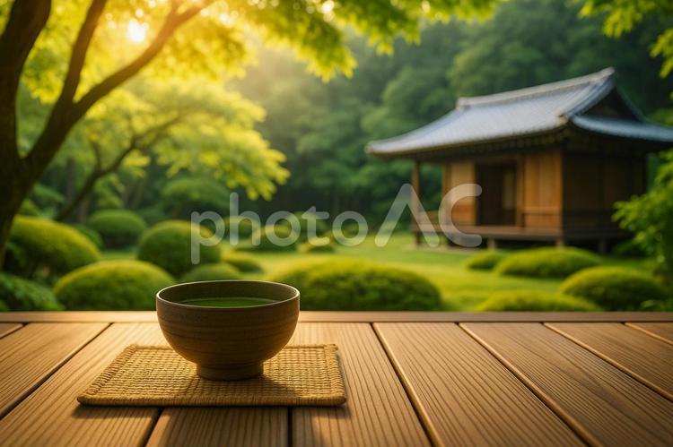庭園の茶室と抹茶碗 茶室,抹茶碗,抹茶の写真素材