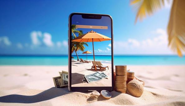 スマホときれいなビーチ スマホときれいなビーチの写真