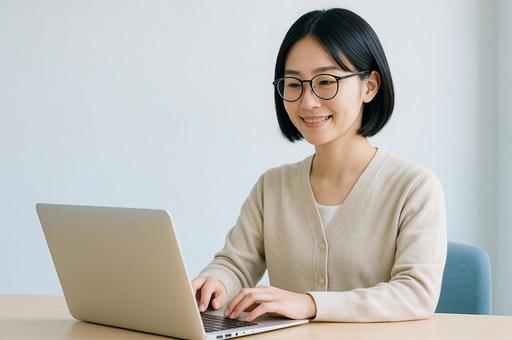 オフィスで仕事をする女性の写真