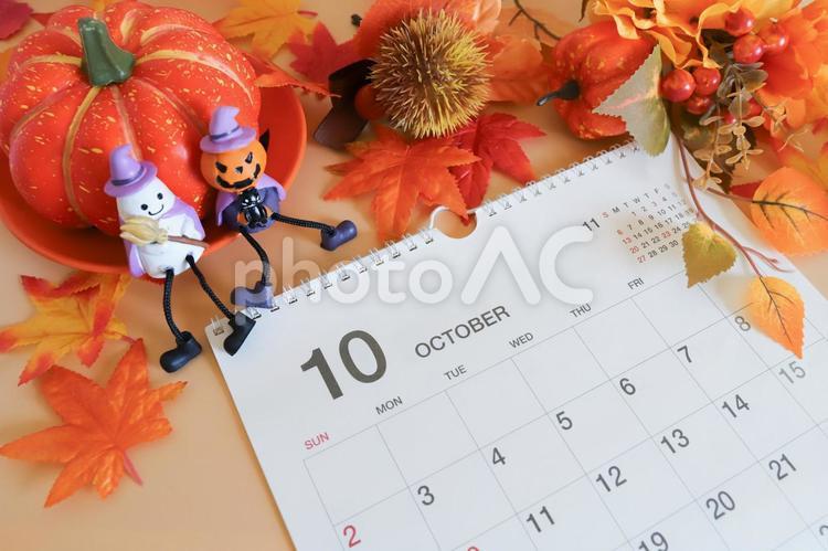10月のカレンダー　ハロウィンイメージ 10月,ハロウィン,秋の写真素材