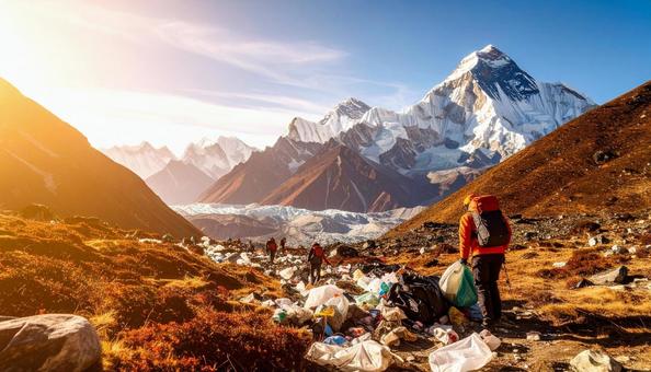 山で環境保護のゴミ拾いをする 山で環境保護のゴミ拾いをするの写真