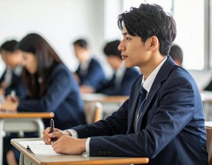 教室で勉強をしている男子高校生 教室で勉強をしている男子高校生の写真