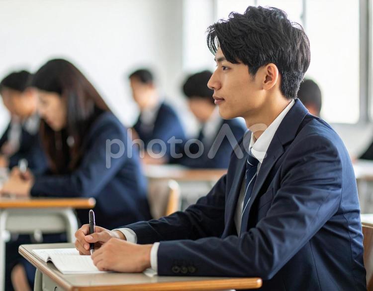教室で勉強をしている男子高校生 男子,男性,生徒の写真素材