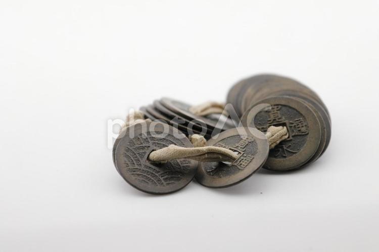 古銭の寛永通宝　江戸時代の貨幣通貨 古銭,寛永通宝,寛永通寶の写真素材