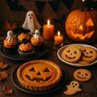 ジャックオーランタンとハロウィンスイーツ ジャックオーランタンとハロウィンスイーツの写真
