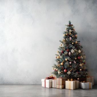プレゼントが置いているクリスマスツリー プレゼントが置いているクリスマスツリーの写真