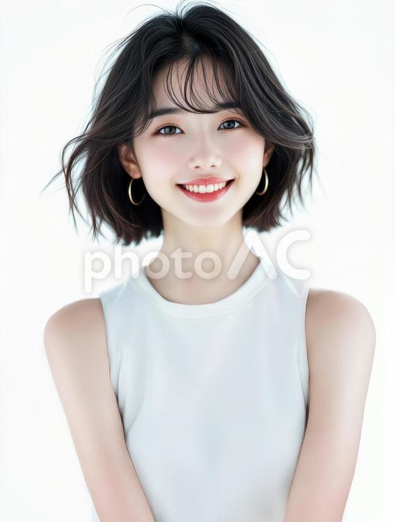 ボブヘアの若い20代の女性の笑顔 ボブヘア,20代,若い女性の写真素材
