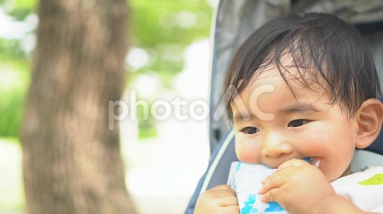 冷たいアイスノンを噛む赤ちゃん2 赤ちゃん,ベビー,asianの写真素材