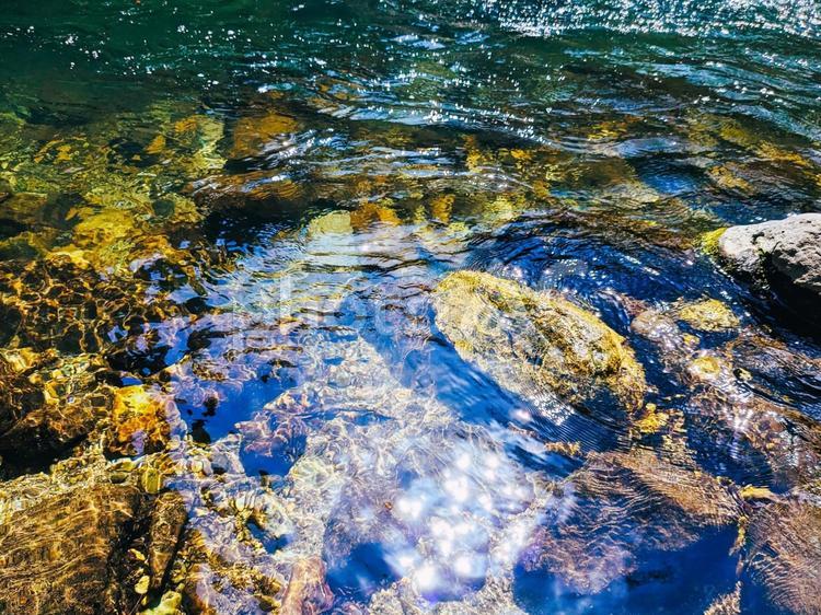 美しい渓流の輝く水面の風景 水面,渓流,背景素材の写真素材