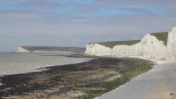 セブンシスターズ イギリス,ホワイトクリフ,海の写真素材