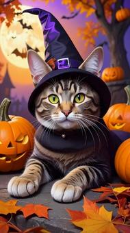 ハロウィンの仮装をした猫 ハロウィンの仮装をした猫の写真