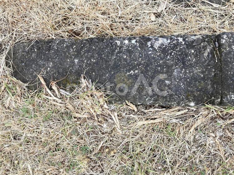 縁石と枯れ葉 縁石,枯れ葉,地面の写真素材
