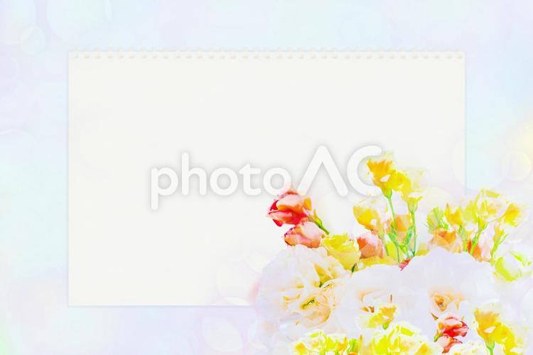 カラフルなバラとリングノート、ルーズリーフ/文字入れ白い余白とフラワーフレーム バラ,薔薇,ローズの写真素材