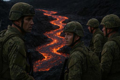 溶岩を見つめる兵士 溶岩を見つめる兵士の写真