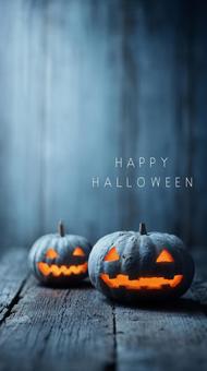 青い霧にひそむ不気味なハロウィンかぼちゃ 青い霧にひそむ不気味なハロウィンかぼちゃの写真