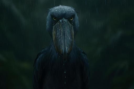 雨中のハシビロコウ 雨中のハシビロコウの写真