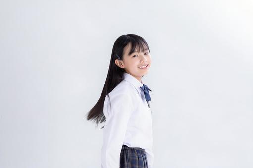 Photo, uniform, white background, looking at the camera, 