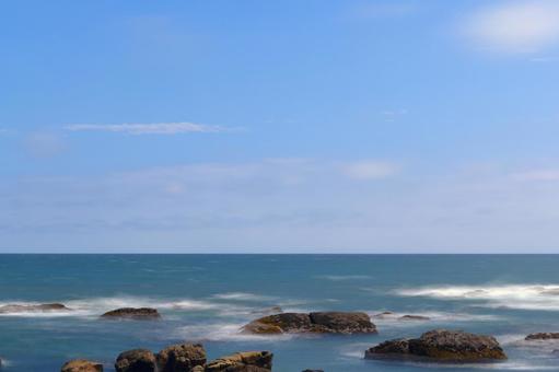 大洗海岸 海,岩礁,岩の写真素材