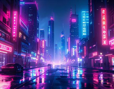 サイバーパンクな夜の街 ネオン ピンク4 サイバーパンクな夜の街 ネオン ピンク4の写真