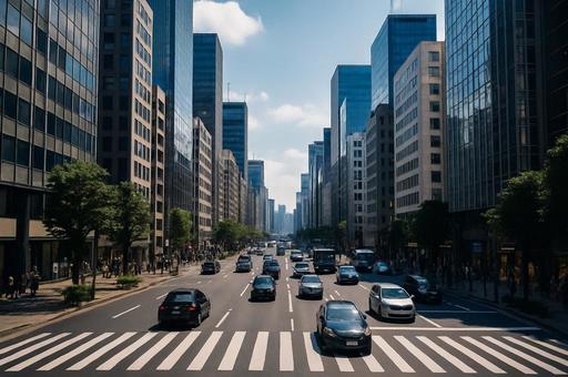 高層ビルが並ぶ大通り 高層ビルが並ぶ大通りの写真