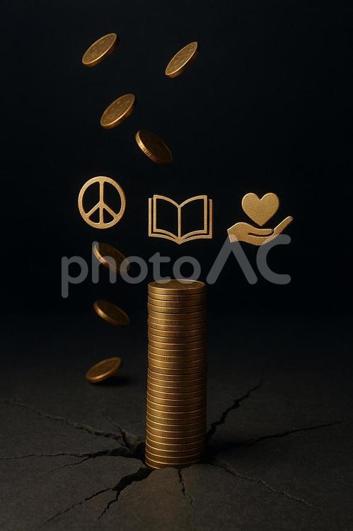 黄金の価値が育む平和と愛 金貨,コイン,硬貨の写真素材