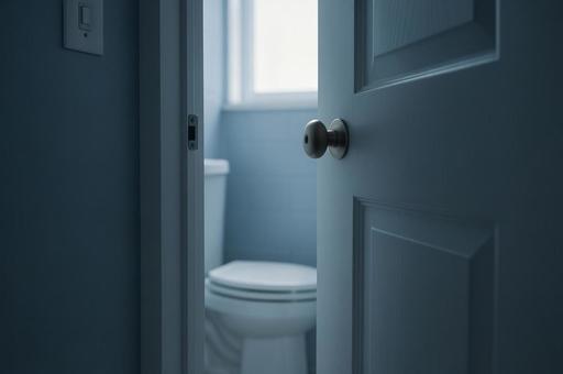 トイレのドアが少し開いた様子 トイレのドアが少し開いた様子の写真