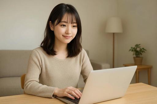 リモートワークをしてる素敵な女性 リモートワークをしてる素敵な女性の写真
