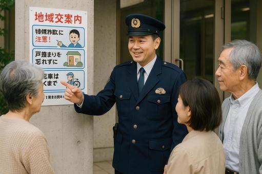 防犯指導を行う地域警察官 防犯指導を行う地域警察官の写真