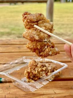 Fried chicken eaten outdoors, JPG