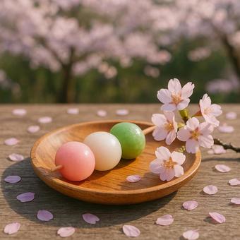 桜と三色だんご 桜と三色だんごの写真