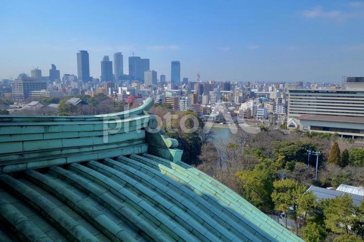 名古屋城から見える名古屋の街 名古屋城,愛知,空の写真素材