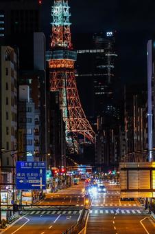 三田通りから見た東京タワー 夜景 三田通りから見た東京タワー 夜景 東京タワー,三田通り,夜景の写真素材