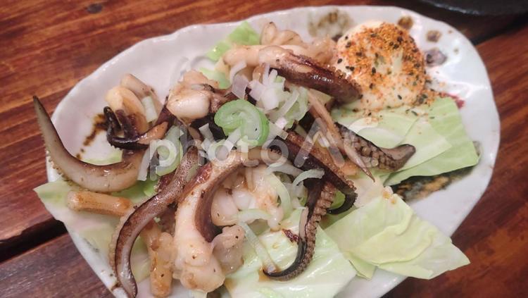 イカとキャベツの炒め物　酒のつまみ　 イカ,キャベツ,マヨネーズの写真素材
