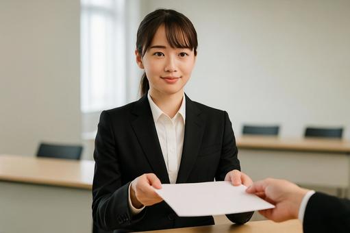 入社式辞令受け取る新入社員の写真