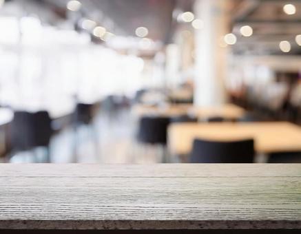 ぼかしカフェの背景の上に机のスペース2 カフェ,机,板の写真素材