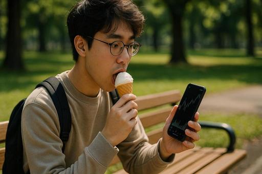 アイスクリーム食べる人物 アイスクリーム食べる人物の写真