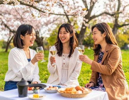 ワインと笑顔、大人女子のピクニックタイム ワインと笑顔、大人女子のピクニックタイムの写真