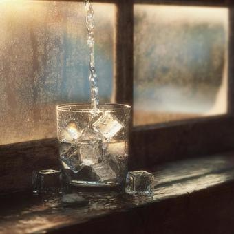 グラスに注がれる清涼感あふれる氷水 グラスに注がれる清涼感あふれる氷水の写真